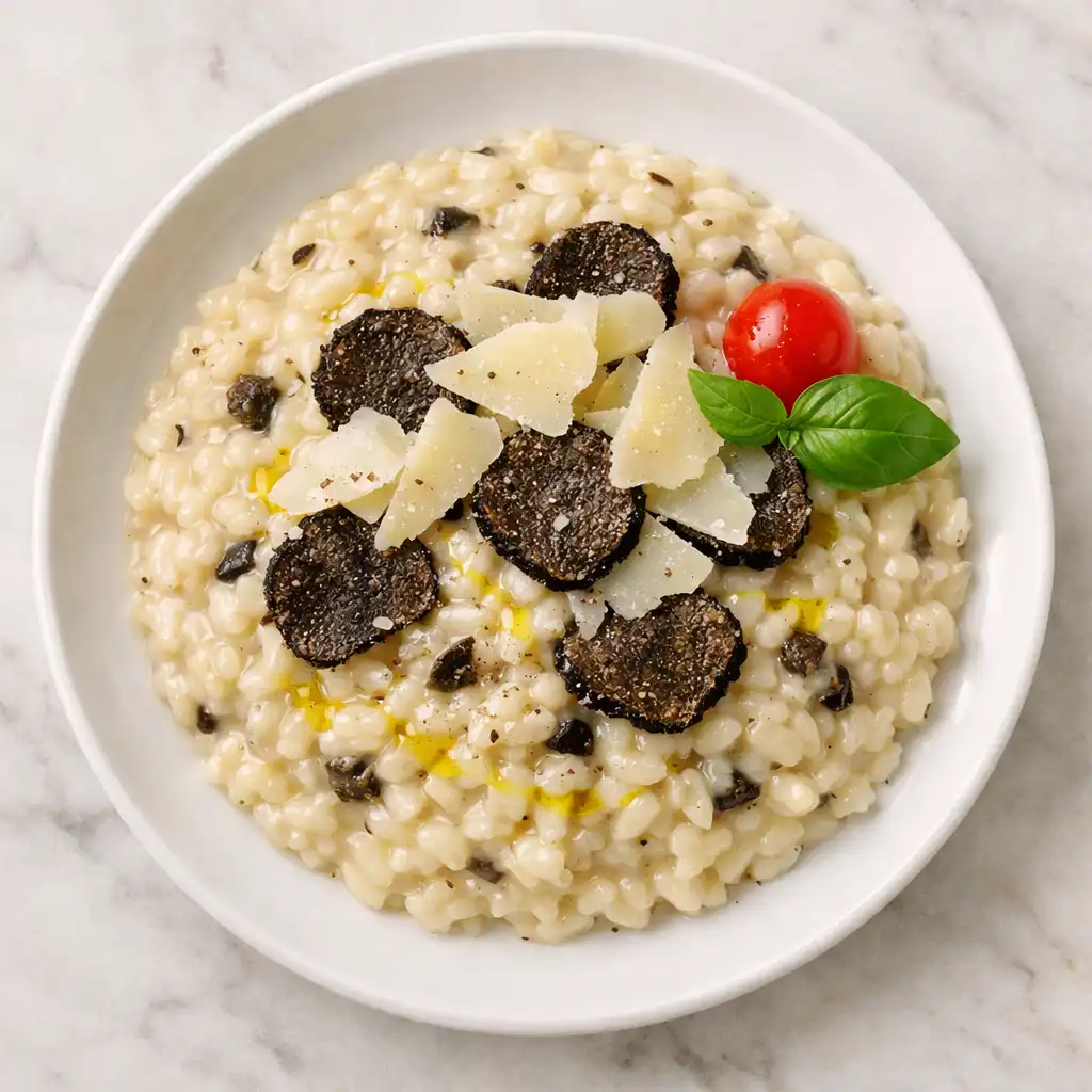 Risotto crémeux aux truffes noires avec copeaux de parmesan