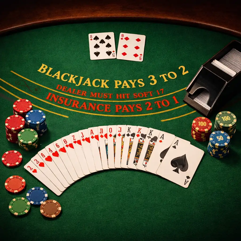 Table de blackjack avec cartes et sabot